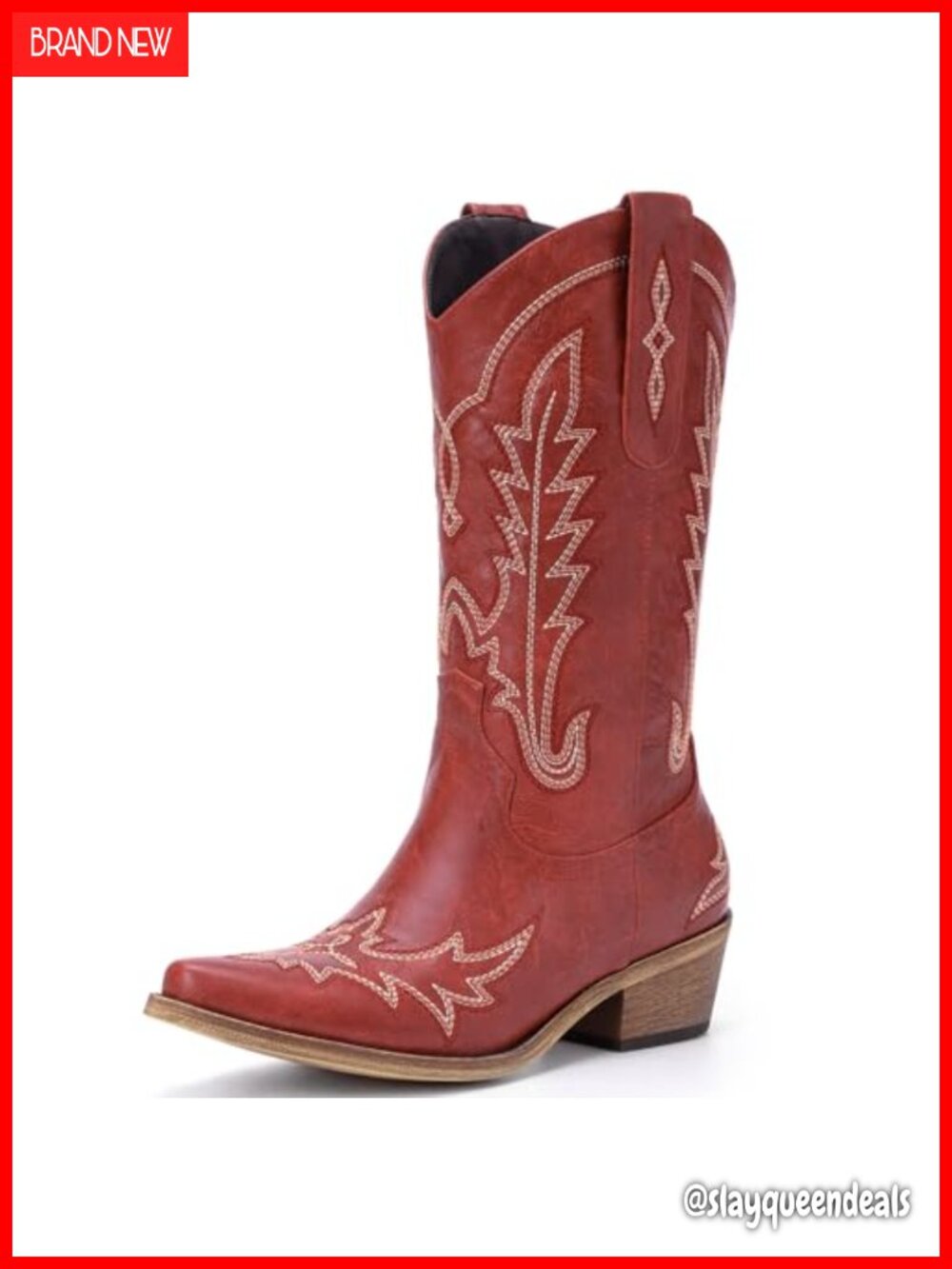 Women's Western Cowboy Boots, PU Leather, Embroidered, Chunky Heel, Pointed